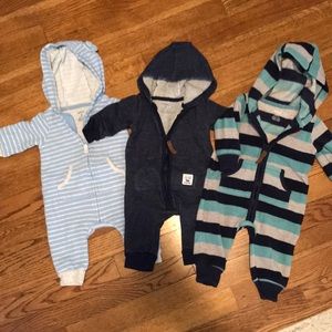 3 Carters fleece one piece outfits 3 month